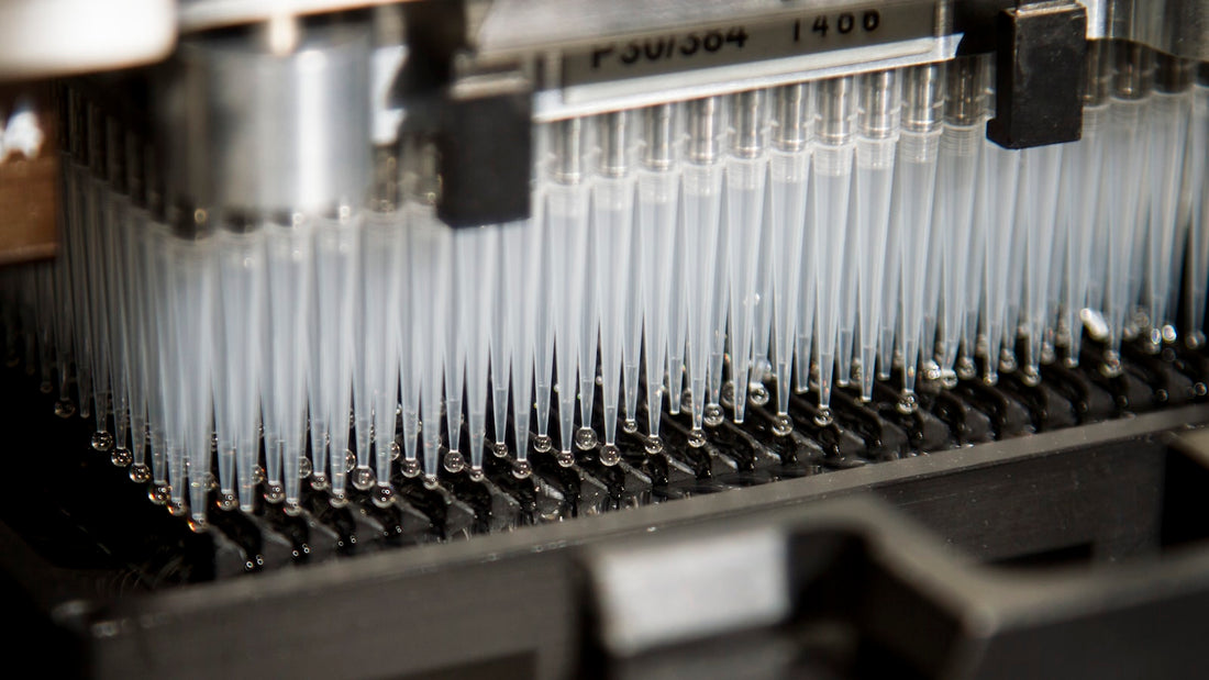 Analytical laboratory bench with peptide testing equipment
